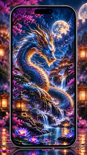 Blue chinese dragon moon - 4k,
